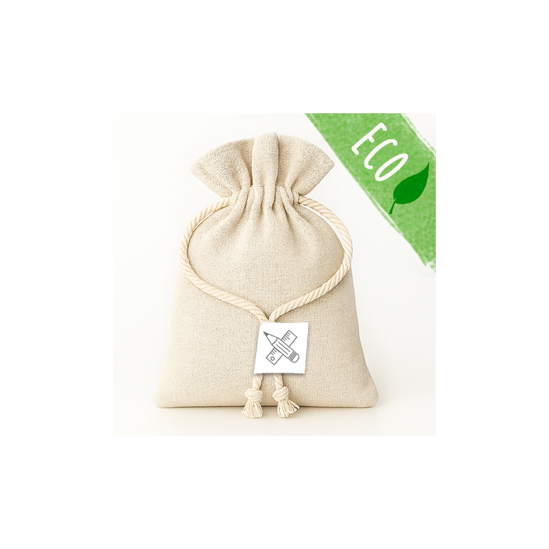 Bolsa de lino con adhesivo personalizado para kit de bienvenida